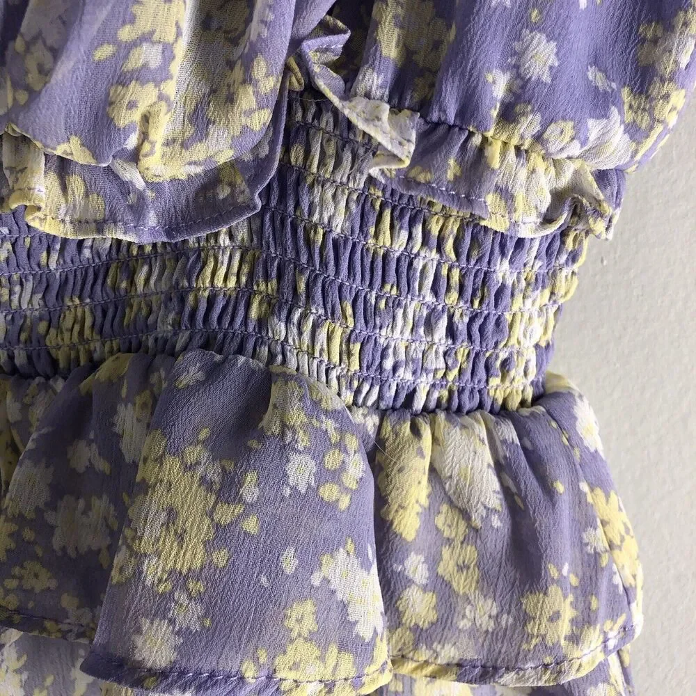 ASTR The Label Size Small Cropped‎ Smock Waist Tank Top Purple Floral Flouncy - Picture 4 of 15